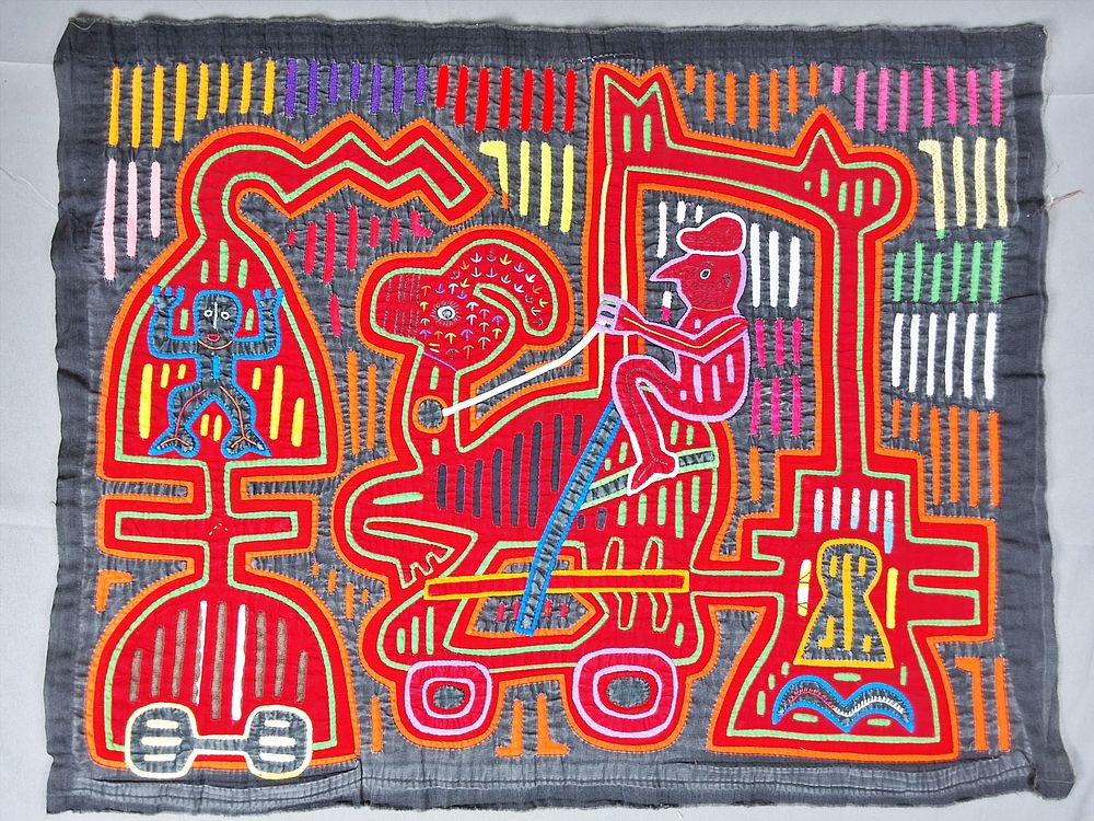 Lot 250: Guna Mola Panel Animal-Machine Hybrid with Spirit Figures