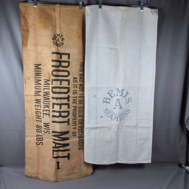 Group of 7 Complete Vintage Advertising Feedsacks & Tablecloth