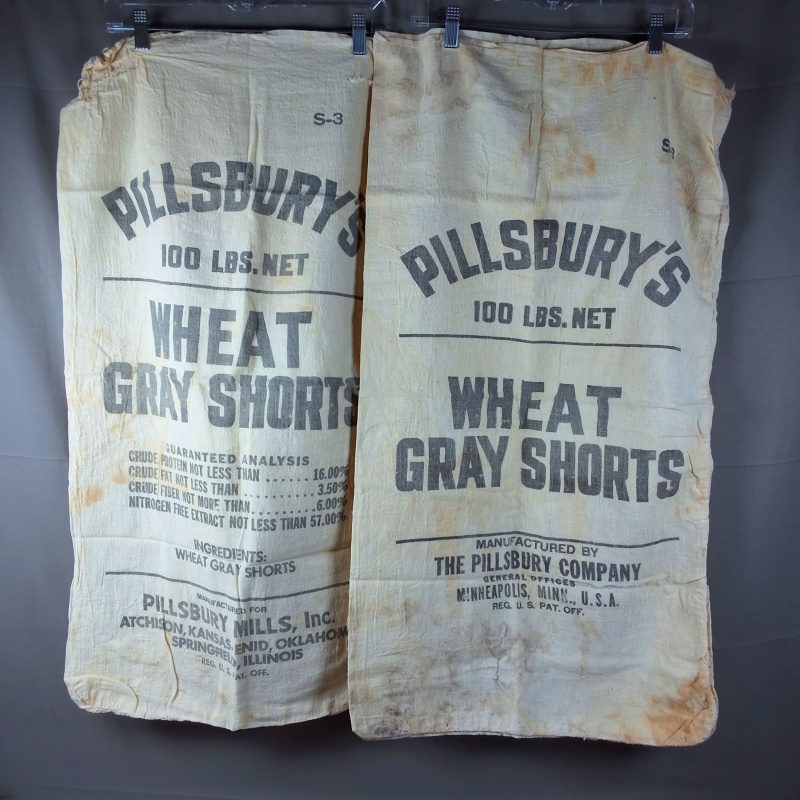 Group of 7 Complete Vintage Advertising Feedsacks & Tablecloth