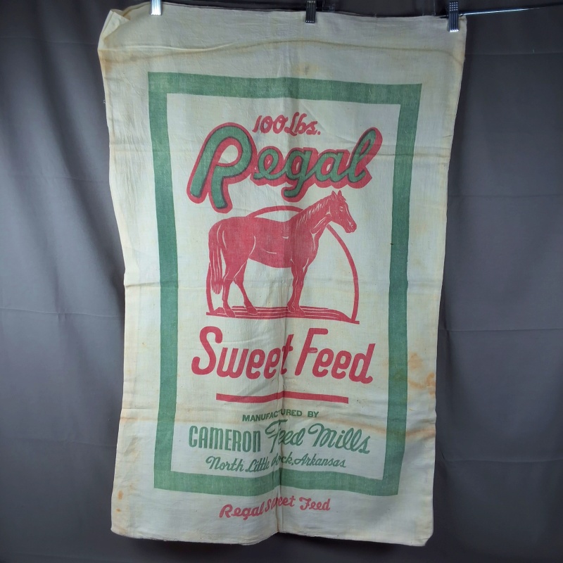 Group of 7 Complete Vintage Advertising Feedsacks & Tablecloth