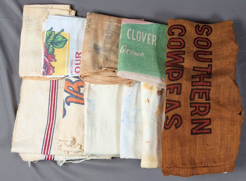 Group of 10 Vintage Advertising Feedsacks