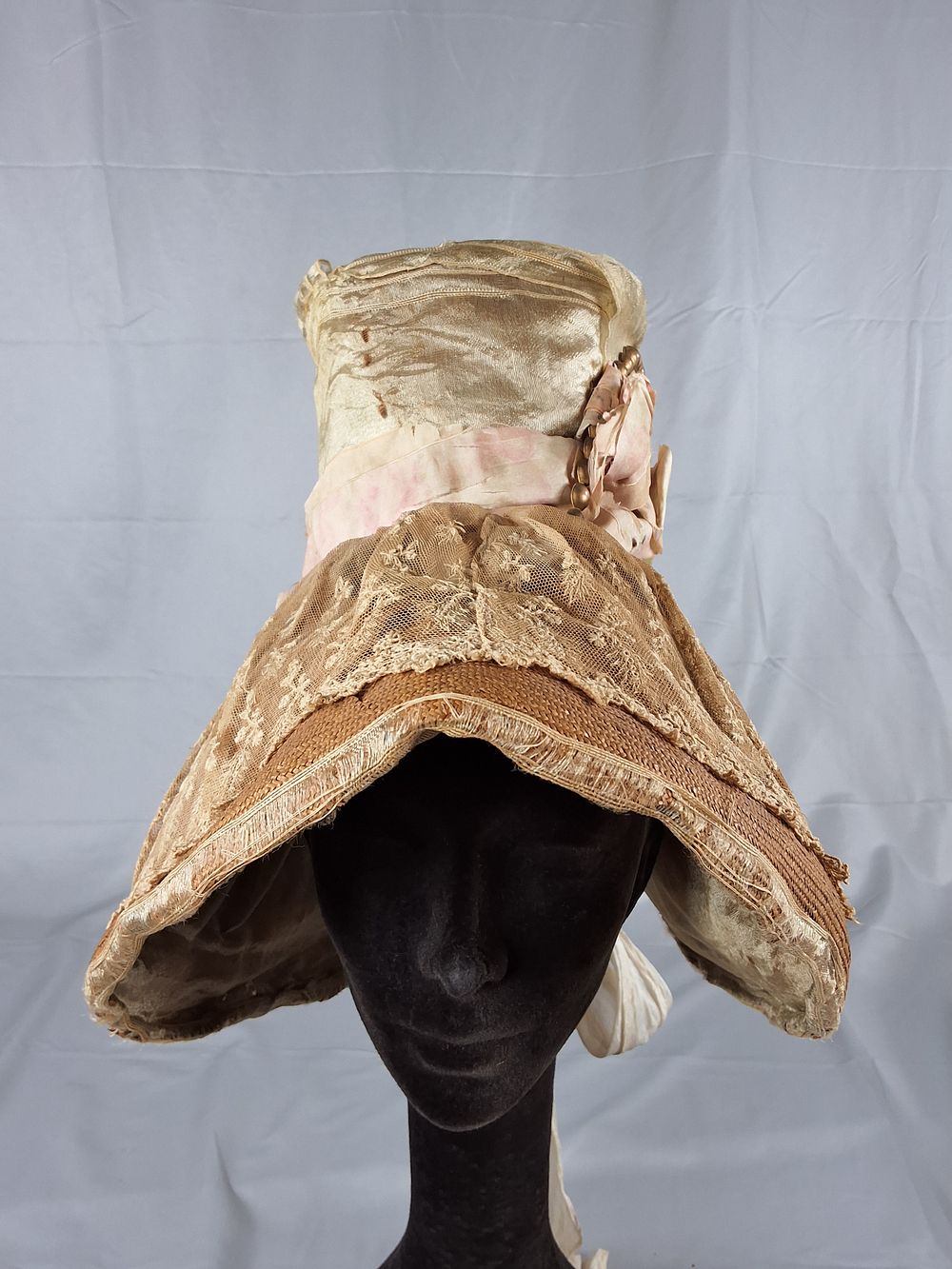 Lot 1: Antique 1829 Wedding Bonnet with Lace and Silk
