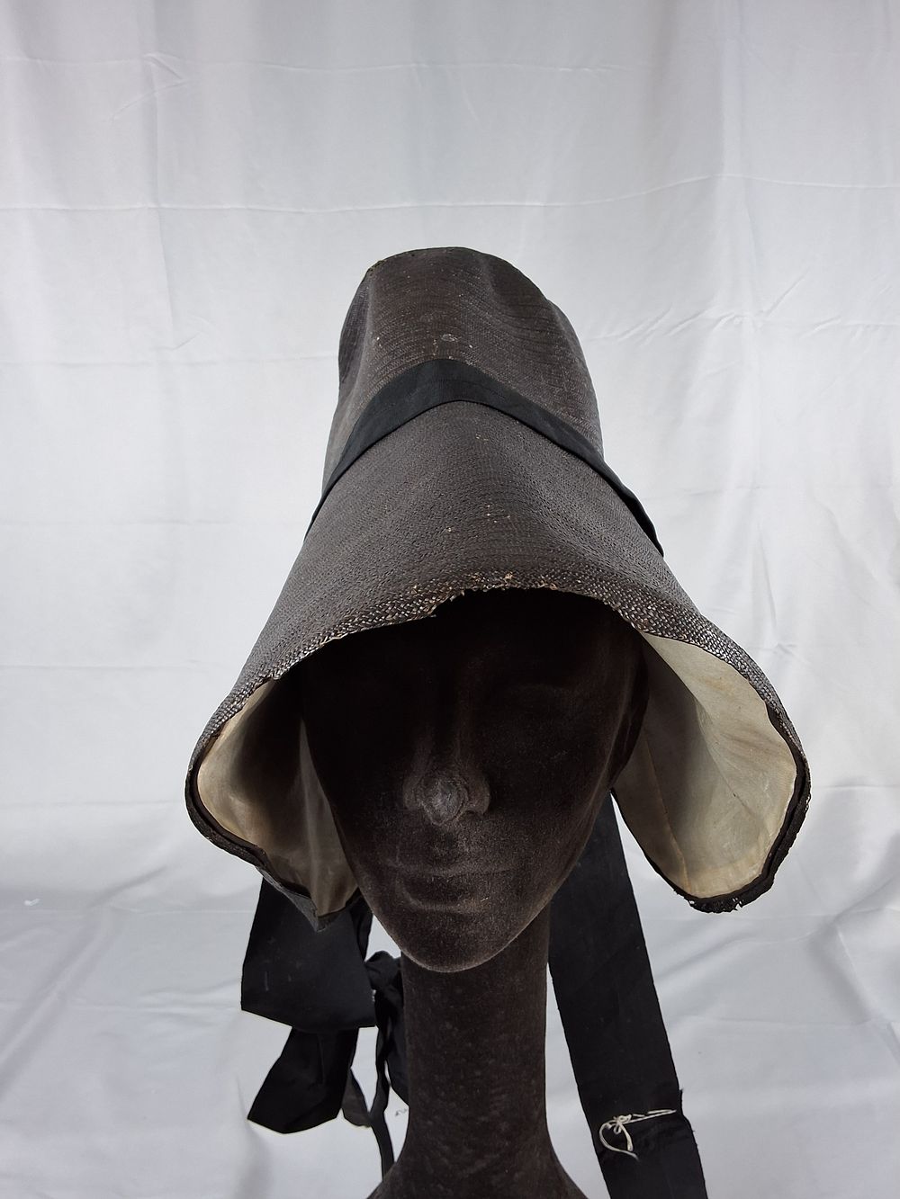 Lot 2: Antique 1840s Victorian Mourning Poke Bonnet