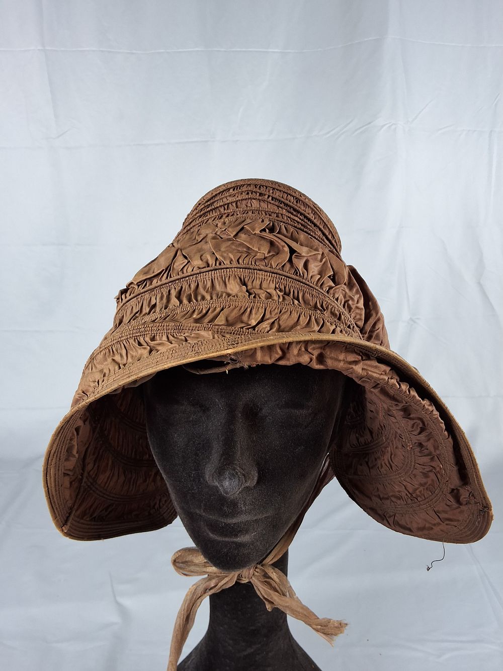 Lot 3: Antique 1830s Drawn Bonnet with Brown Silk