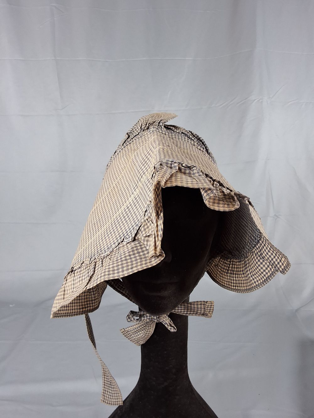 Lot 11: Antique 1850s Gingham Prairie Sunbonnet