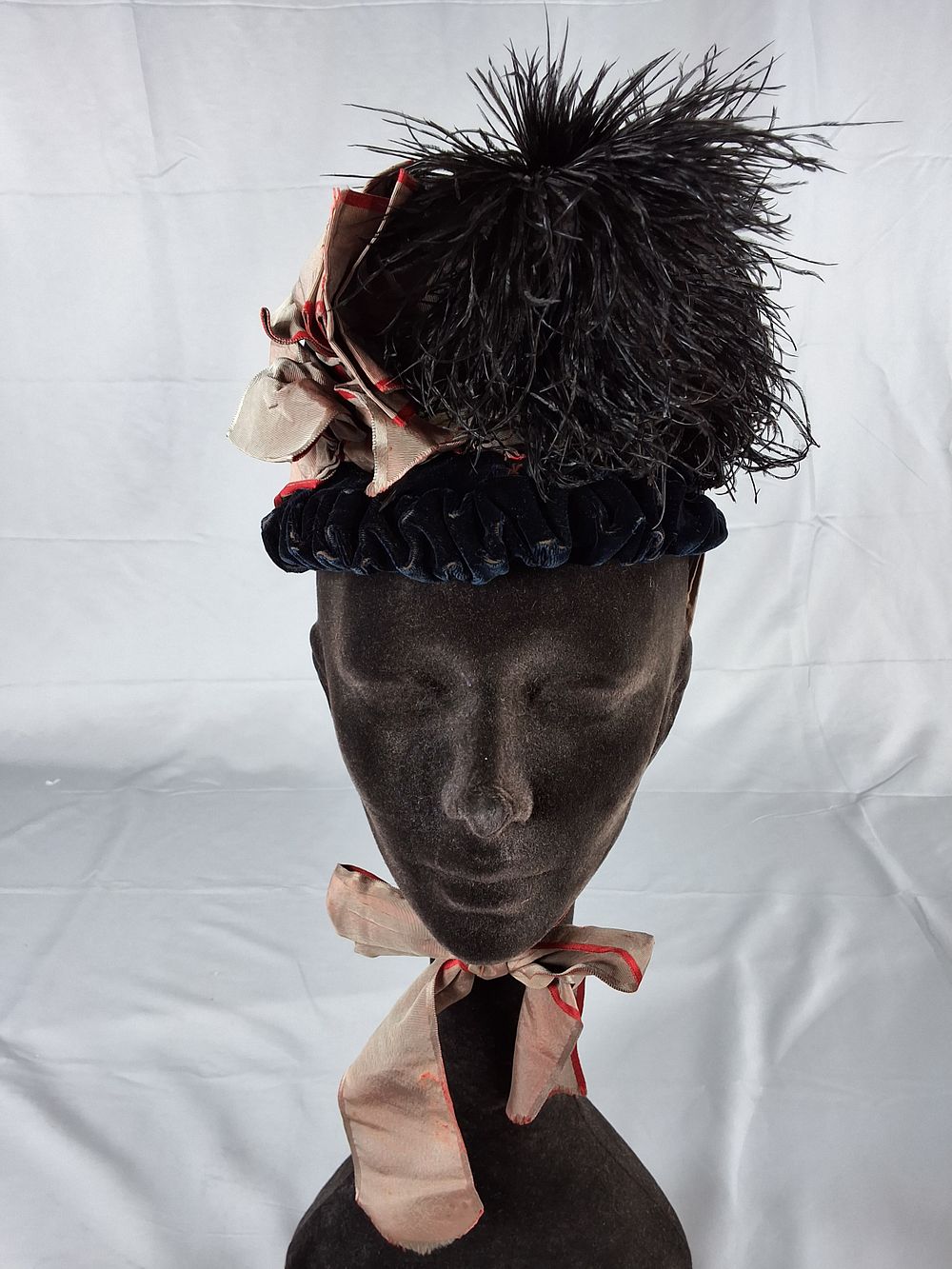 Lot 19: Antique 1880s Velvet Bonnet with Ostrich Feathers