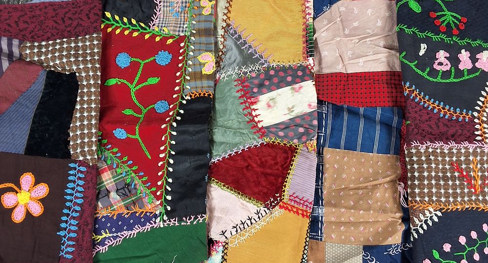 Lot 16: 19th Century Crazy Quilt Tops and Fragments - Silk Wool Cotton