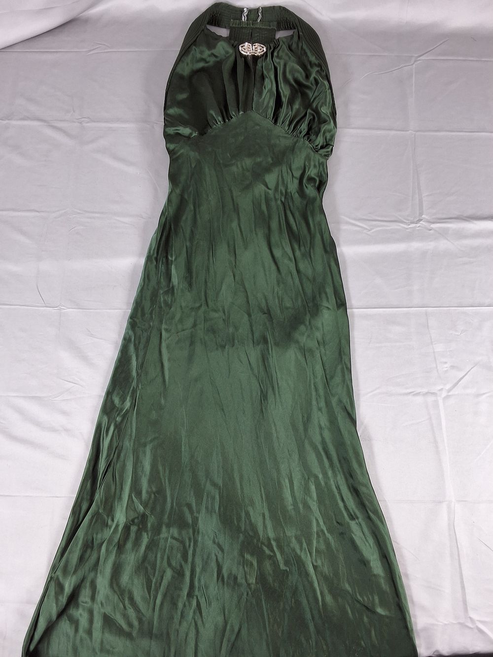 Lot 6: Vintage 1930s Green Satin Dress