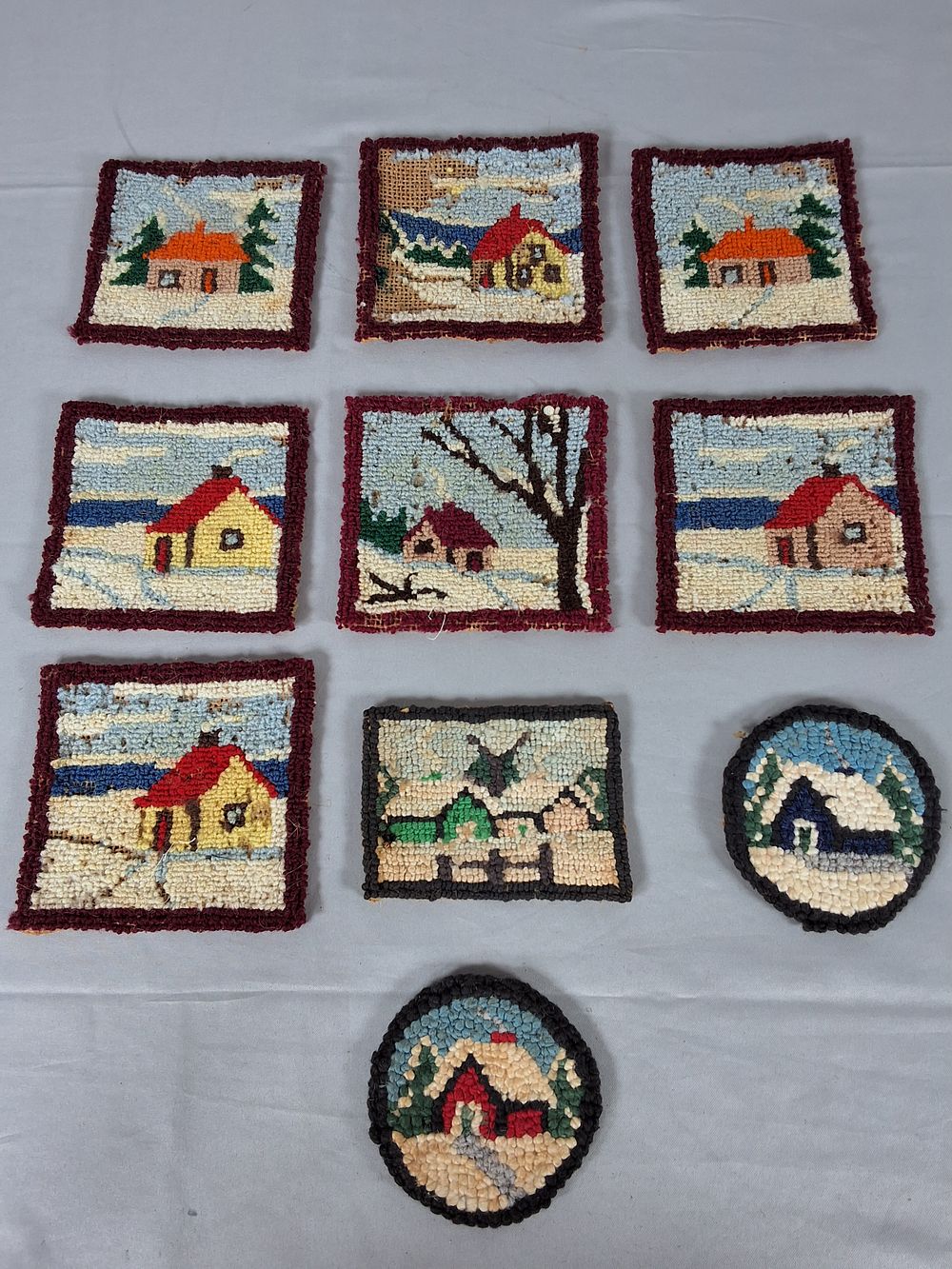 Lot 10: 10 Hand-Hooked Coasters with Winter Landscape