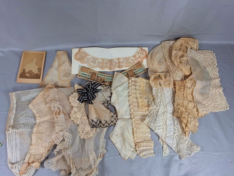 Lot 24: 17 Antique Lace Collars, Bonnets, and More