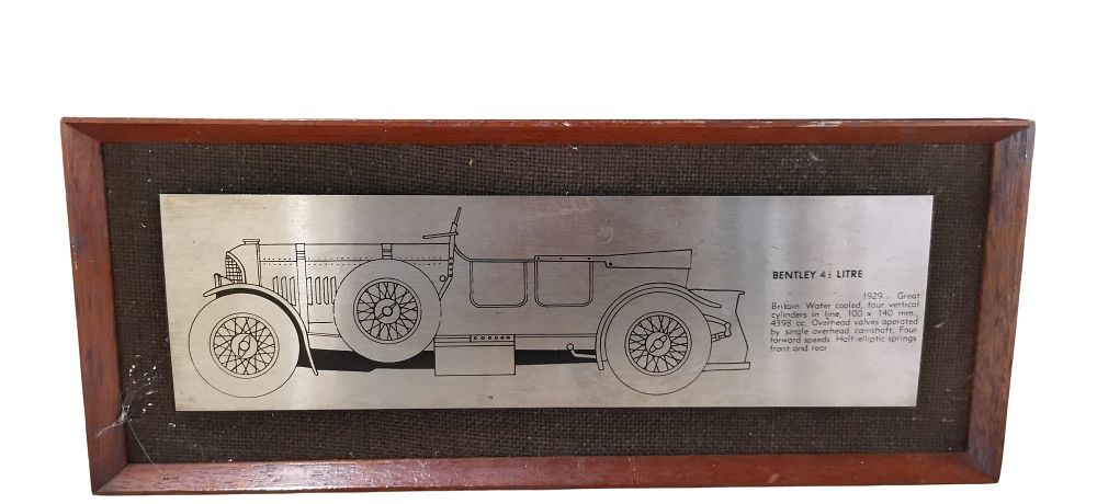 Lot 578: Connoisseur Steel Reproductions 1929 Bentley 4 1/2 Litre Framed Plaque
