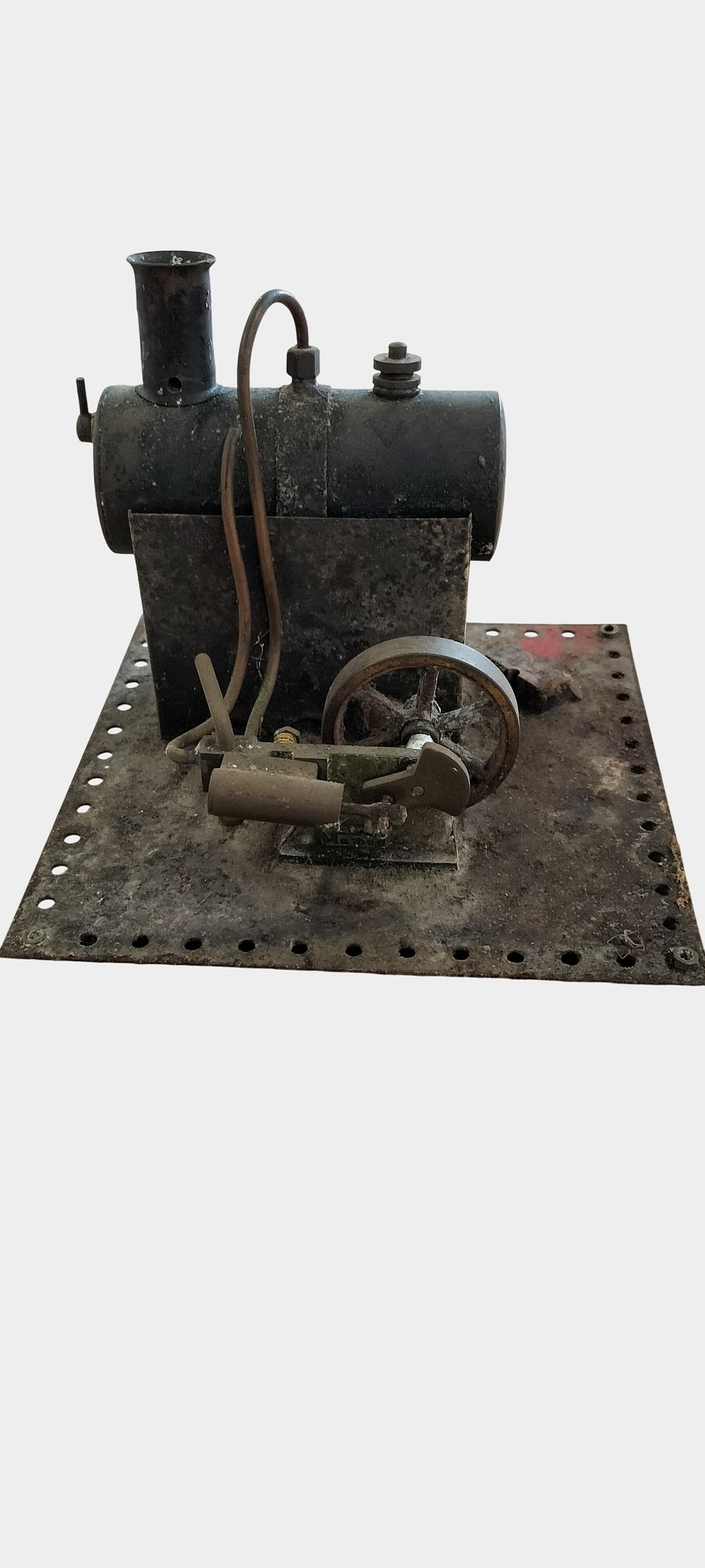 Lot 449: Mamod Stationary Model Steam Engine mounted on a Meccano Perforated Base Plate