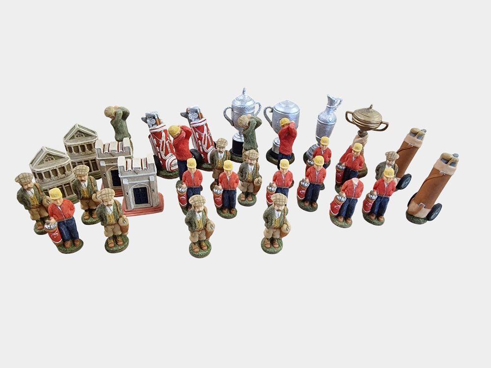 Lot 591: A Golf Themed Hand Painted Chess Set