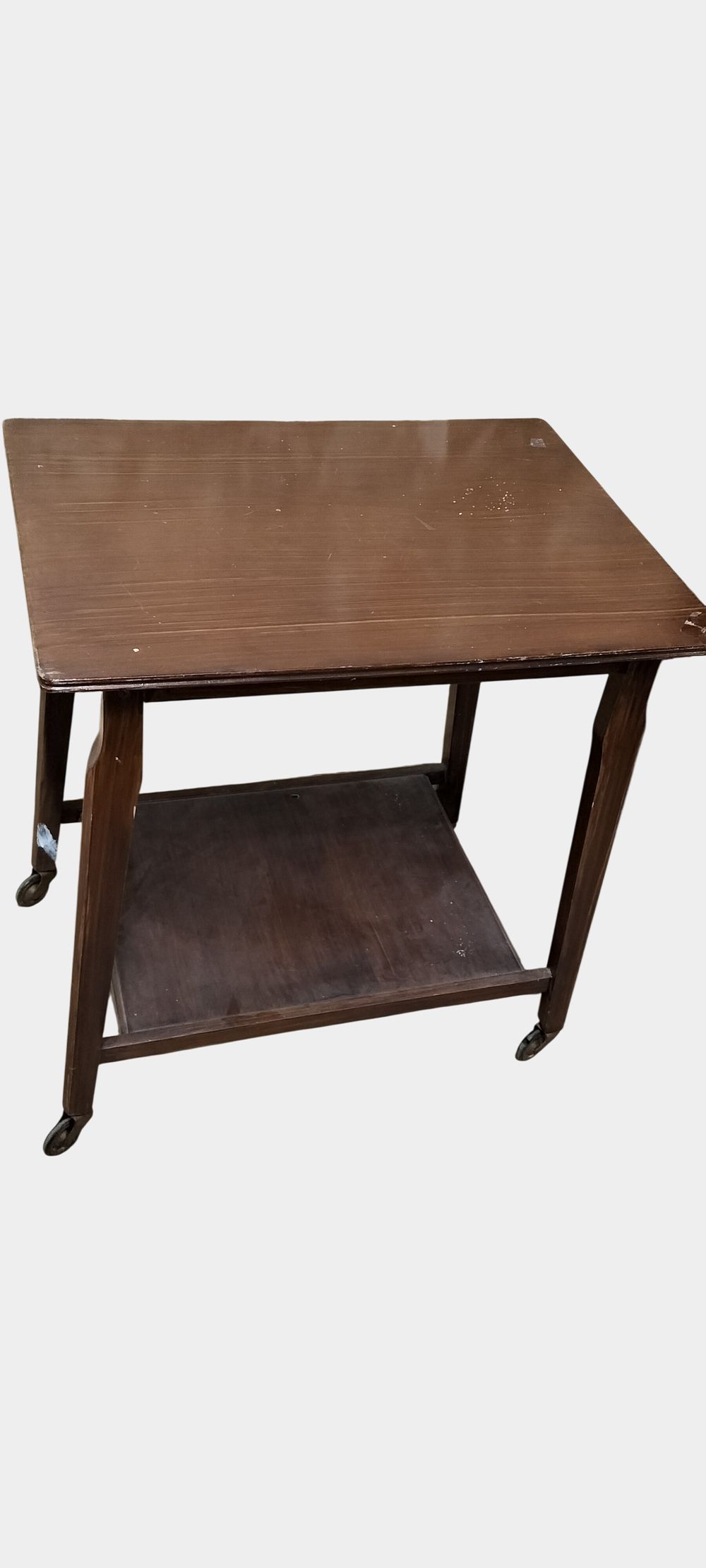 Lot 417: Mid-20th Century Stained Wood Two-Tier Rolling Side Table