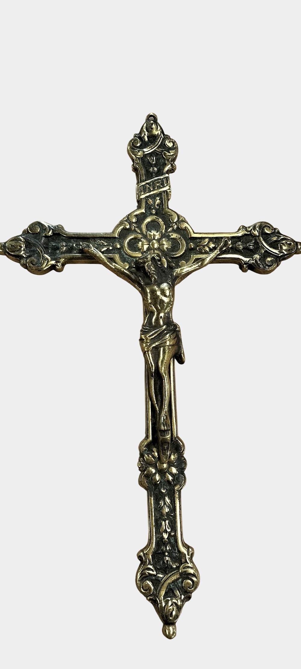Lot 461: Belgian Gothic Revival Cast Brass Wall Crucifix