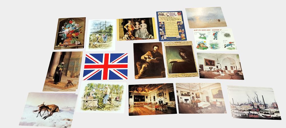 Lot 469: A Collection of 16 Art, Comic, and Stately Home Interior Postcards