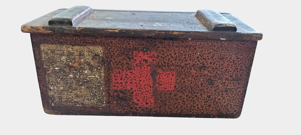 Lot 494: An Early 20th Century London and North Western Railway Wooden First Aid Chest and a Collection of Hand Tools