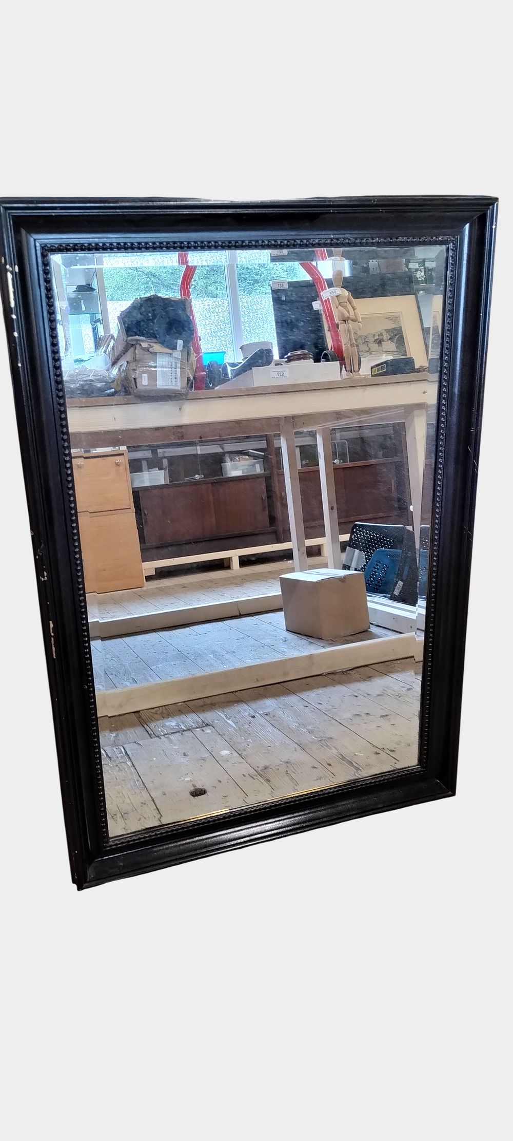 Lot 497: Rectangular Ebonised Framed Mirror with Bead-and-Reel Border