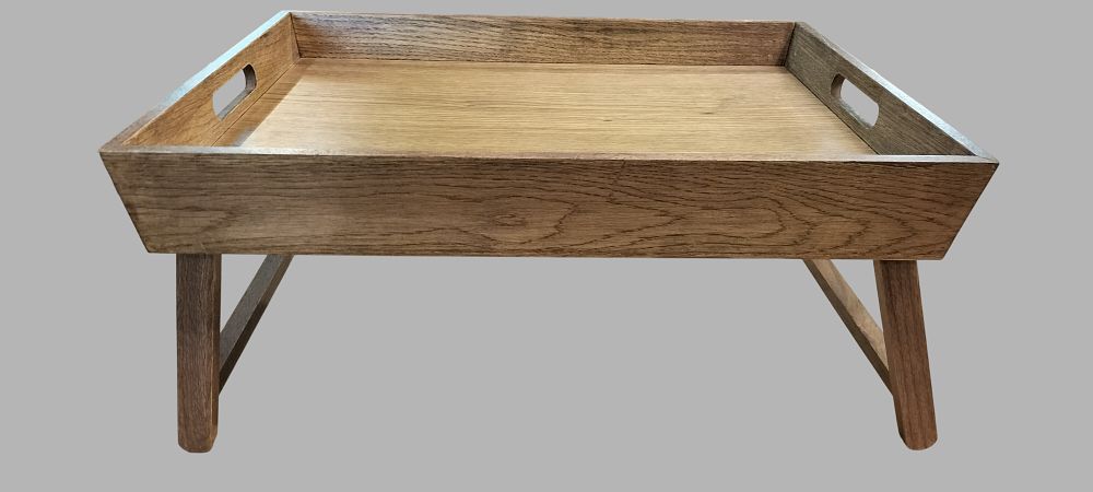 Lot 370: A contemporary hardwood folding bed tray with integrated handles