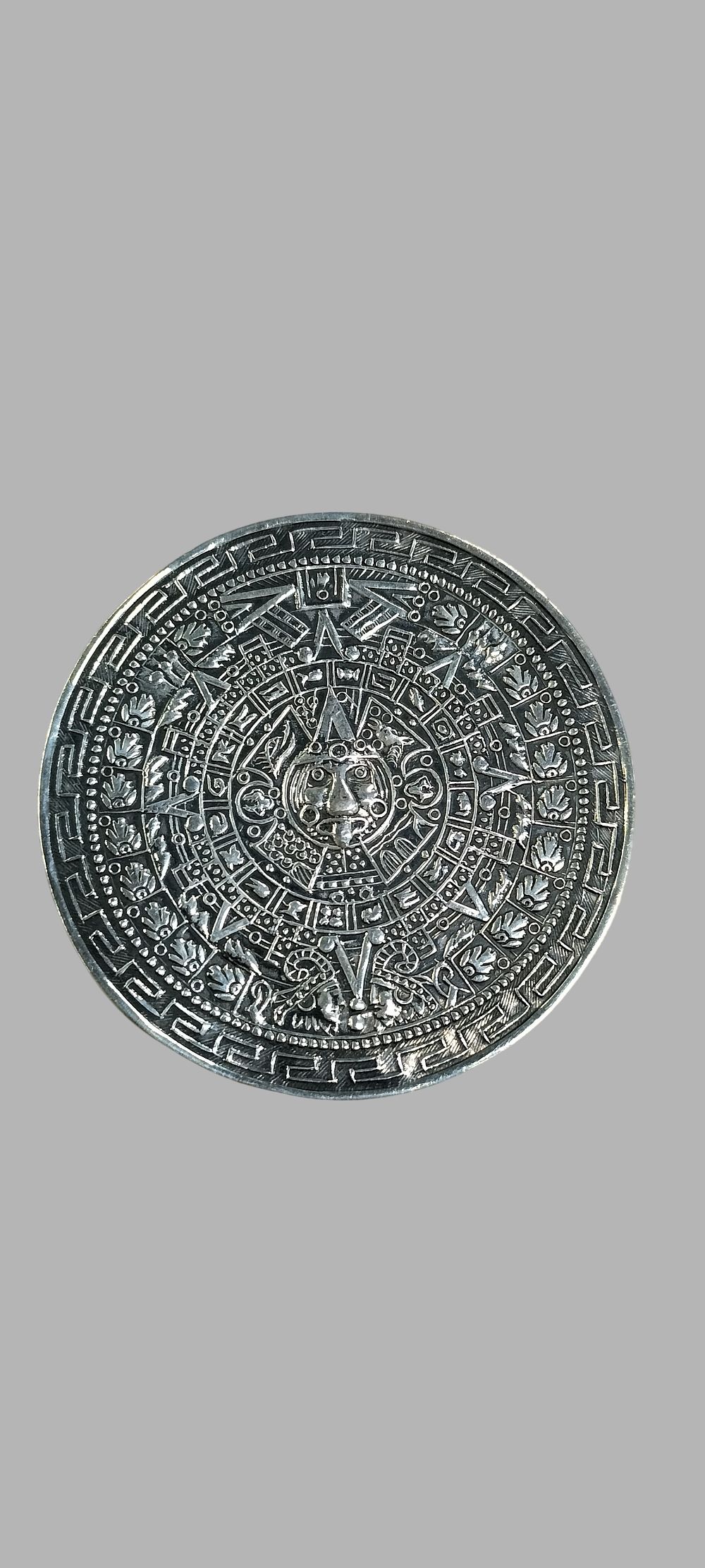 Lot 384: A Mexico Taxco Sterling Silver Aztec Sun Stone Brooch Pendant
