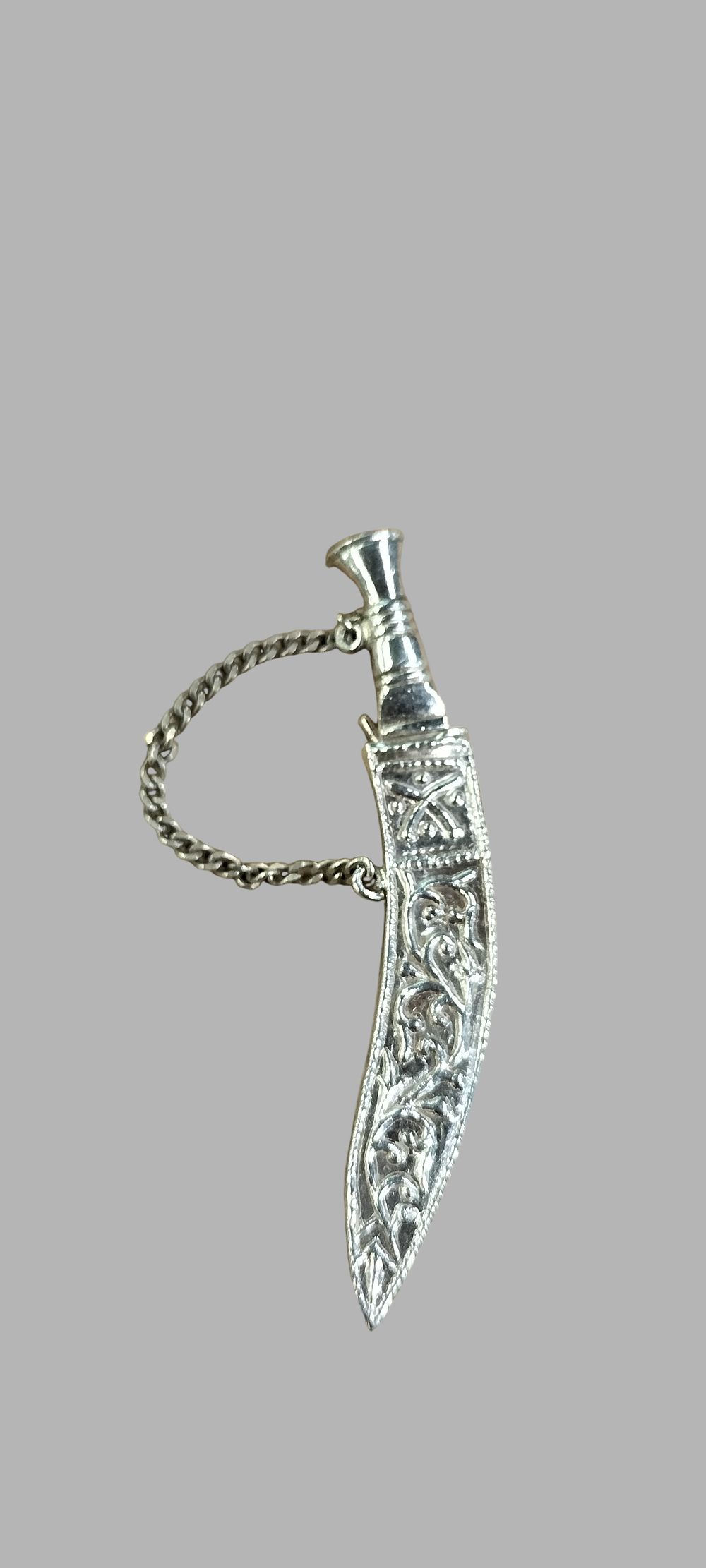 Lot 405: Vintage Silver Toned Miniature Khukuri Dagger and Scabbard Brooch