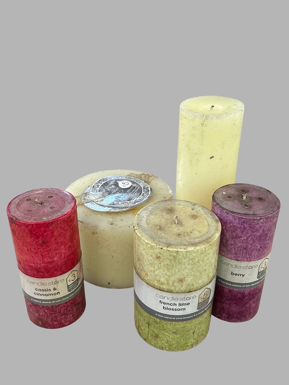 Lot 425: Five Assorted Wax Pillar Candles including Candlestore Scented Examples