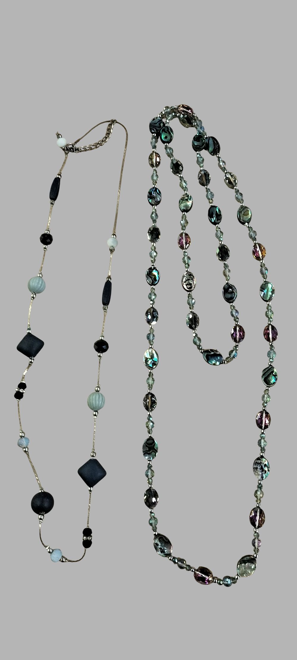 Lot 451: Two Beaded Fashion Necklaces comprising an Abalone Shell Rope and a Mixed Media Station Necklace