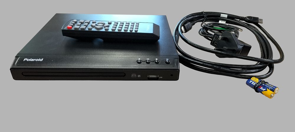Lot 465: Polaroid HDMI DVD Player Model PLA20DP001A with Remote and Cables