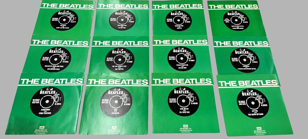 Lot 468: Twelve The Beatles The Singles Collection 1962-1970 UK 7 Inch Vinyl Singles