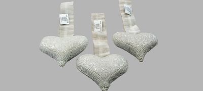 A Trio of The Range Shimmer White Beaded Curved Heart Hanging Ornaments