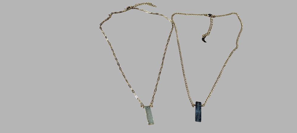 Lot 153: A Luna Norte 14ct Gold Plated Layering Necklace Set with Blue Kyanite and Druzy Quartz