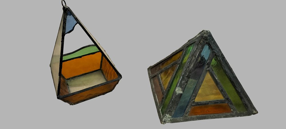 Lot 173: Two Handcrafted Geometric Stained Glass Decorative Objects
