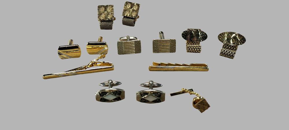 Lot 202: An Assortment of Vintage Men's Gold and Silver-Tone Dress Jewellery Accessories