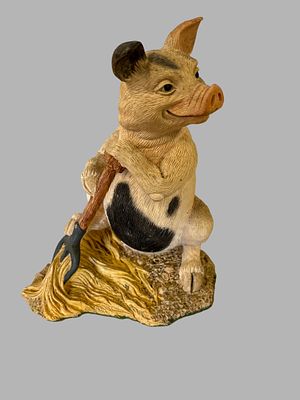 A Border Fine Arts Resin Figurine of a Pig with Pitchfork dated 1998