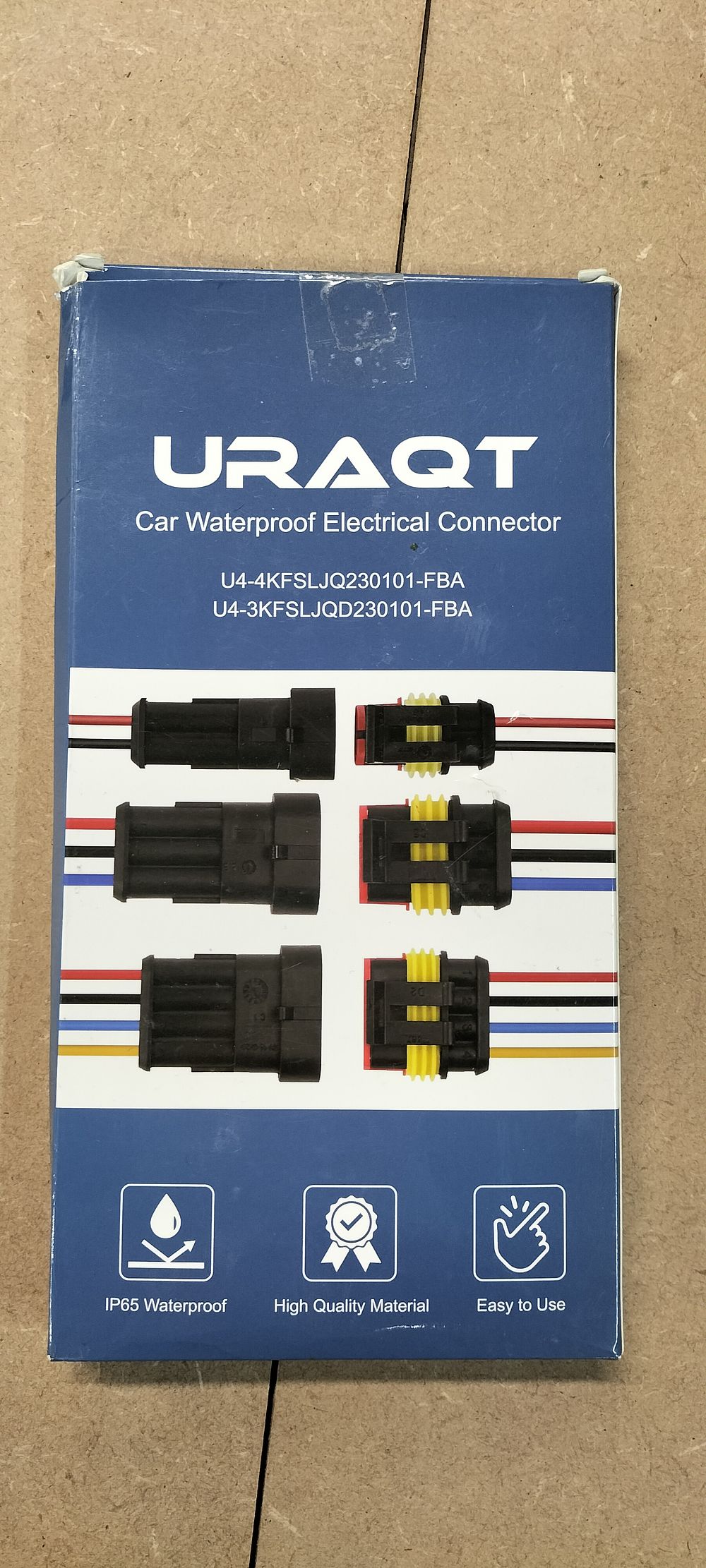 Lot 265: One Boxed Assortment of URAQT Waterproof Automotive Electrical Connectors U4-4KFSLJQ230101-FBA and U4-3KFSLJQD230101-FBA
