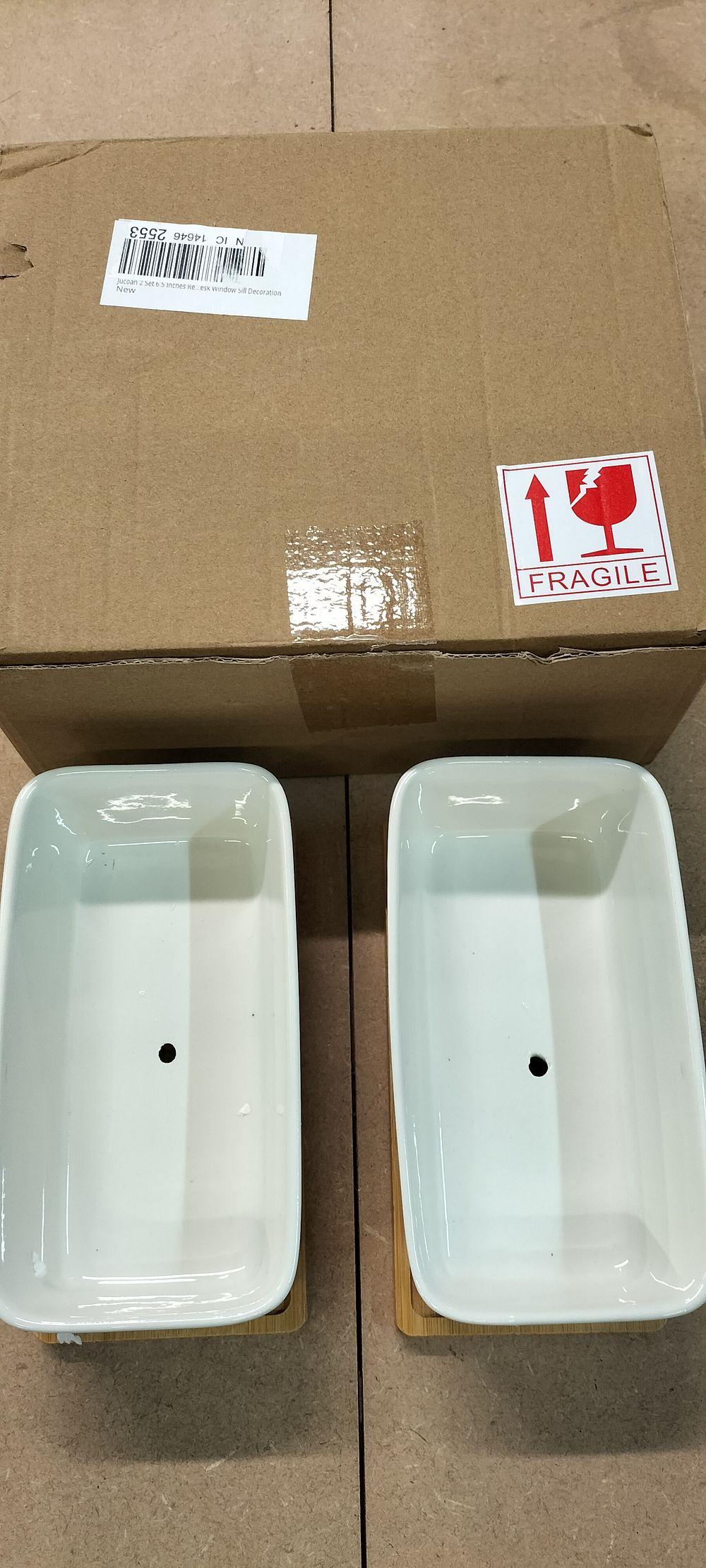 Lot 266: A Pair of Jucoan White Rectangular Ceramic Planters