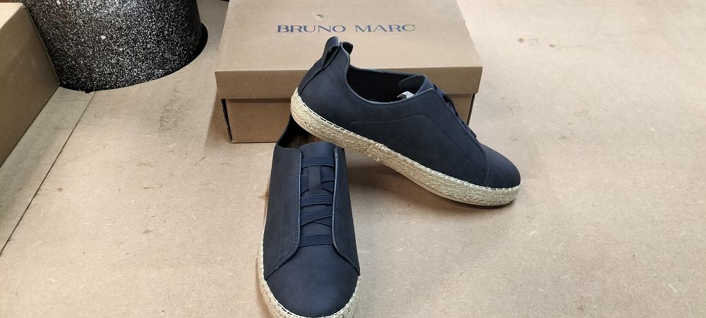 Lot 277: A Pair of Bruno Marc Men's Dark Blue Espadrille-Style Slip-On Sneakers, Size UK 8