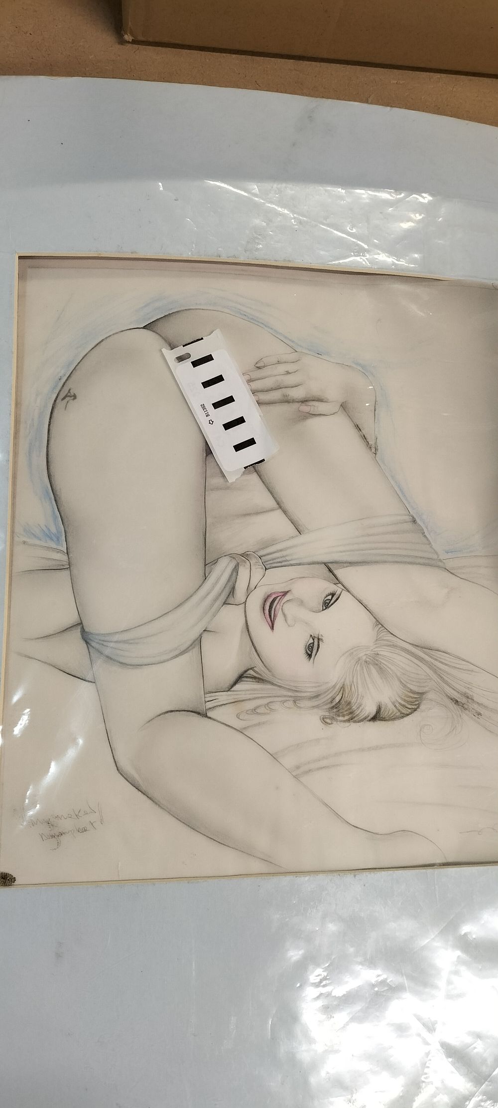 Lot 285: David Wilde Original Pencil and Pastel Drawing My Naked Nymphet
