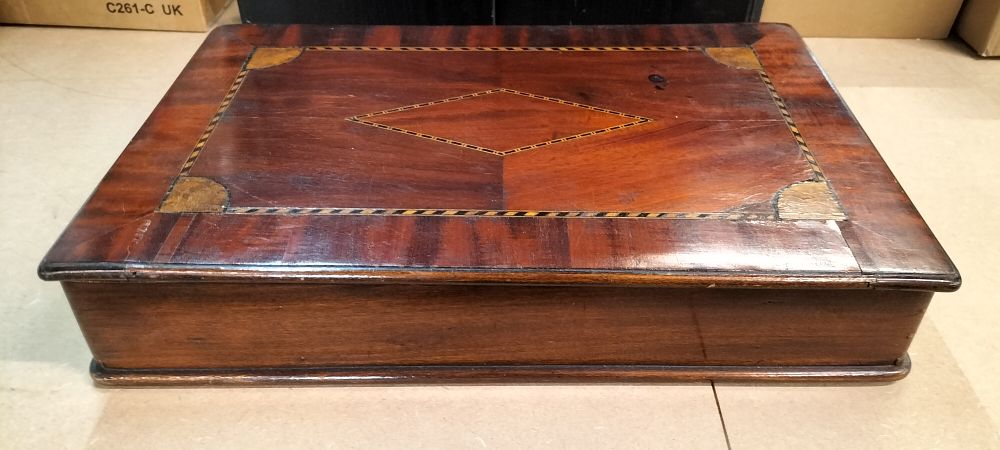 Lot 288: 19th Century Mahogany and Marquetry Inlaid Cutlery Canteen Box