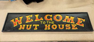 Simply Dutch Welcome to the Nut House Hand Painted Wooden Fairground Style Sign
