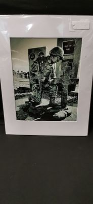 Monochrome Digital Pigment Print of a Soldier Memorial at Veterans Park, Inscribed Cecile and Others