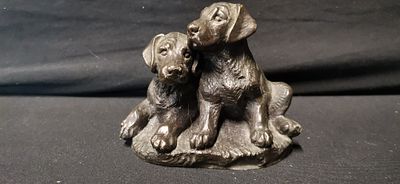 Two Labrador Puppies, Cold-Cast Bronze Resin Sculpture