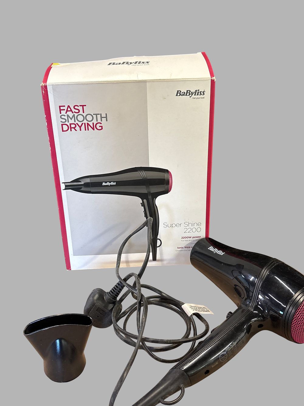 Lot 163: BaByliss Super Shine 2200W Ionic Hair Dryer with Concentrator Nozzle and Box