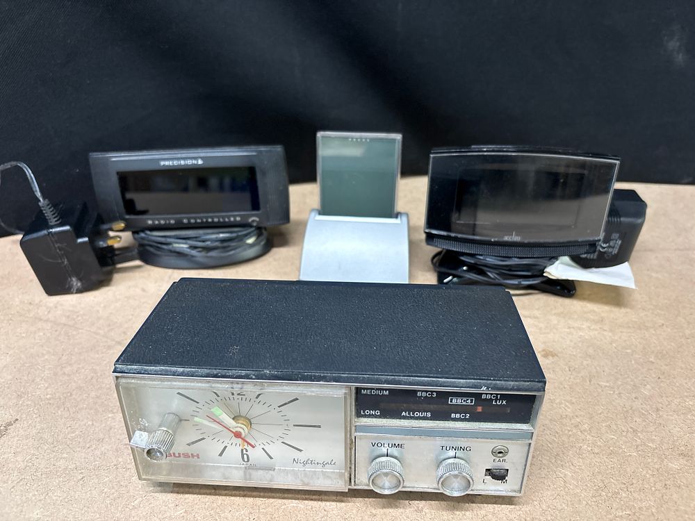 Lot 167: A Group of Vintage and Modern Electronic Timekeeping Devices and Radios Including a Bush Nightingale Clock Radio