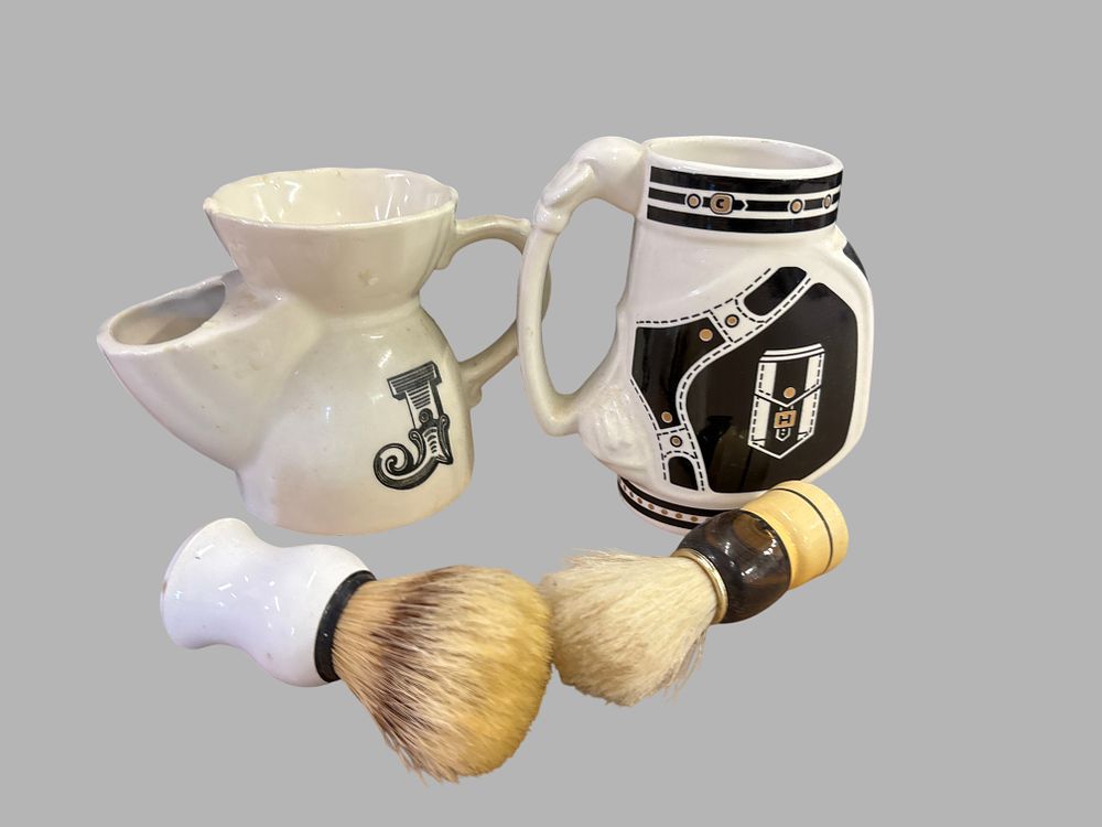 Lot 169: A Collection of Vintage Ceramic Shaving Mugs and Brushes