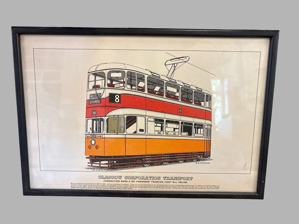 Lot 174: B.G. Nickholds, Glasgow Corporation Transport 'Cunarder' Tramcar No. 1303 Lithographic Print