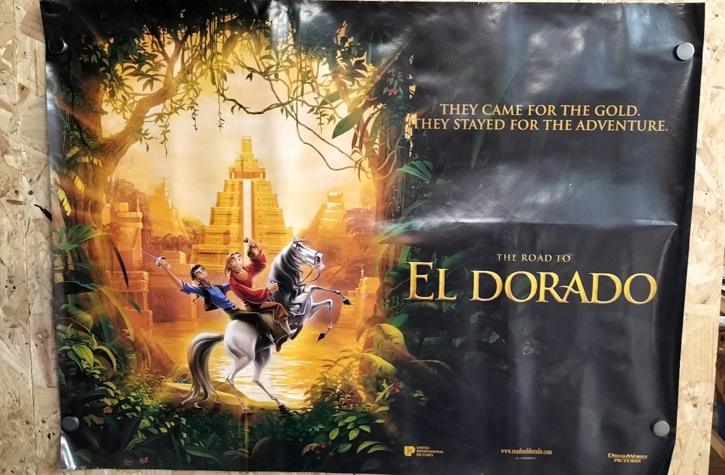 An original UK Quad theatrical release movie poster for the DreamWorks animated film The Road to El Dorado, 2000