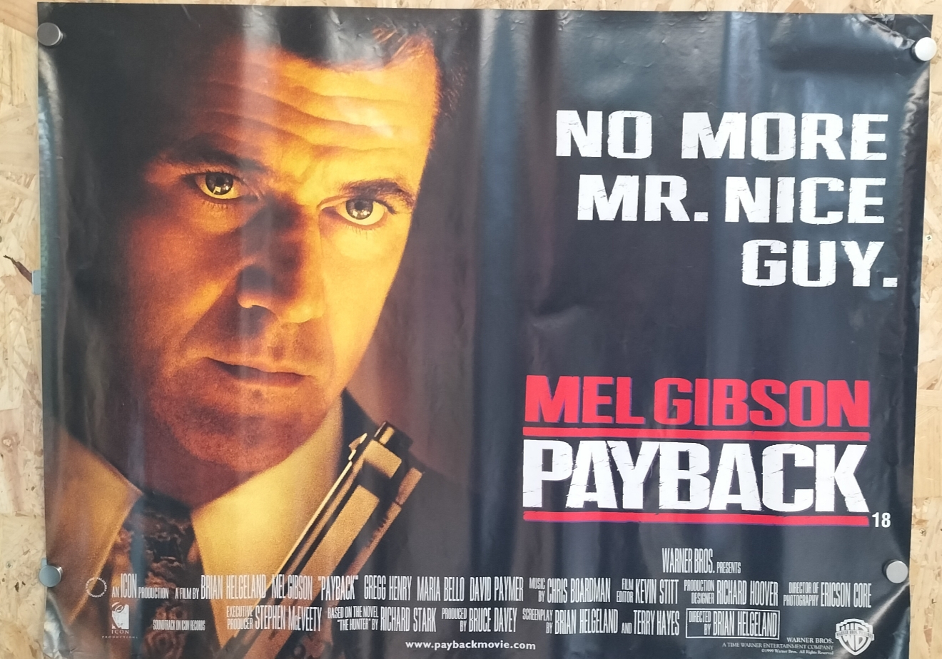 An Original 1999 Warner Bros. Payback Mel Gibson UK Quad Theatrical Movie Poster