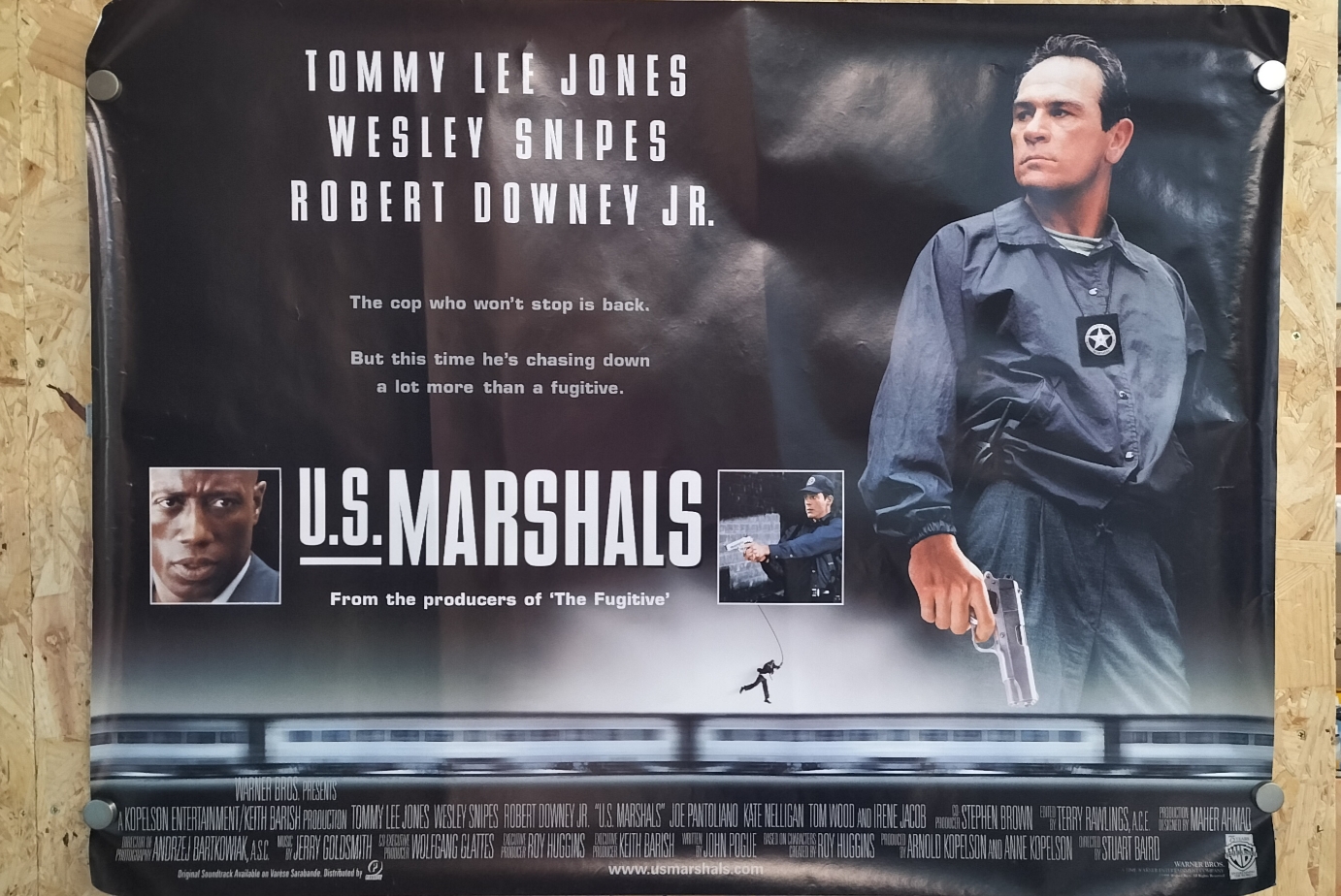 A Single Original Warner Bros. Pictures Paper Theatrical UK Quad Movie Poster, U.S. Marshals (1998)