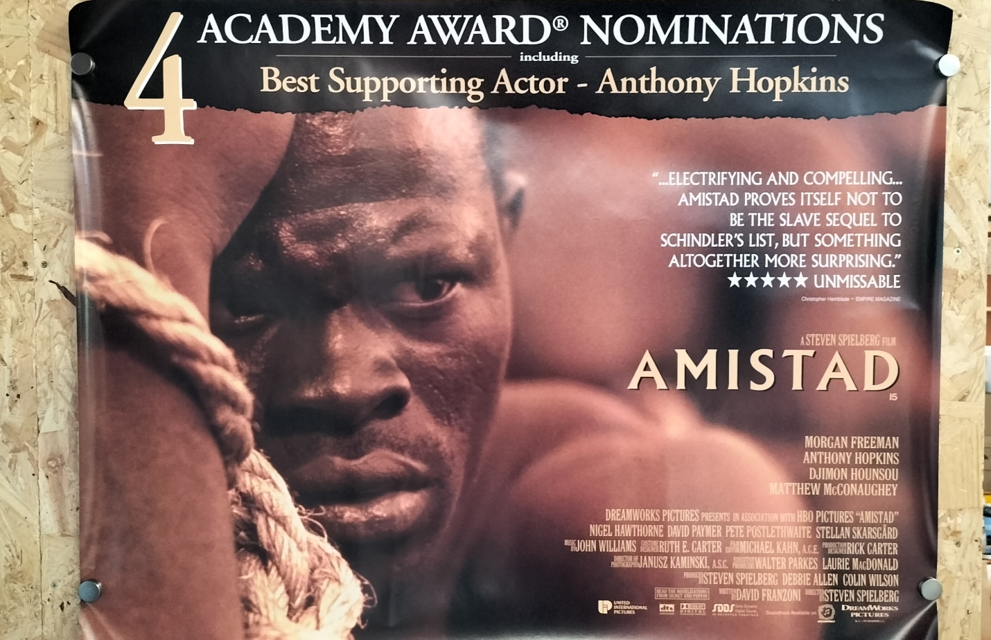 A 1997 DreamWorks Pictures Paper Film Poster, Amistad Academy Award Nominations Original UK Quad
